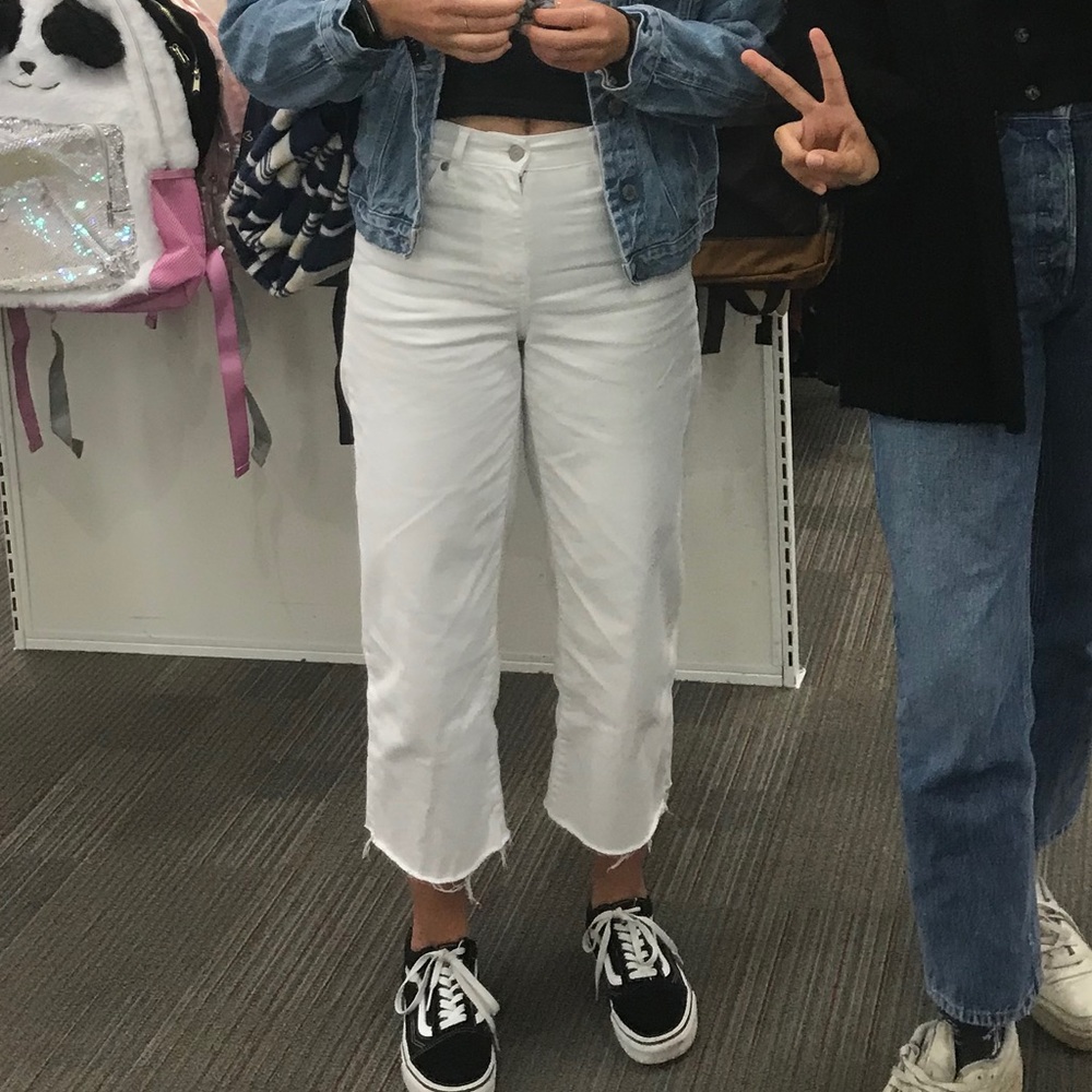 White high rise wide leg pants